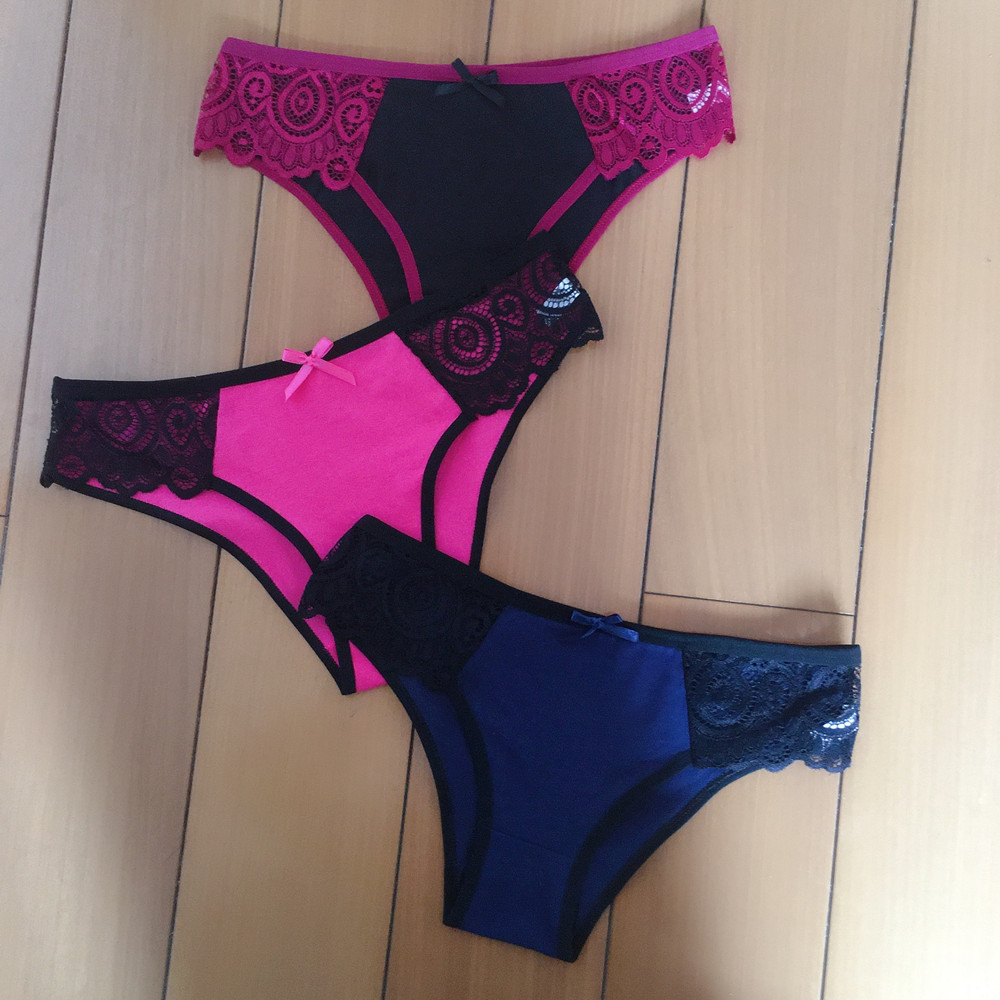 Women's Low Waist Lace Color Matching Panties Cotton Briefs - Image 6
