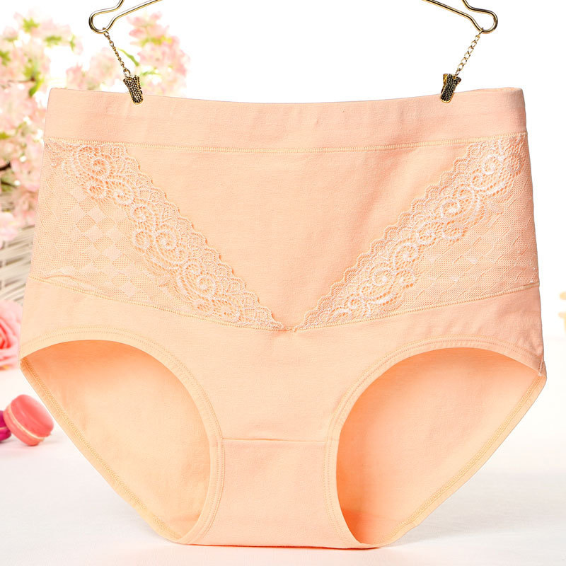 Women's Cotton High Waist Plus Size Plump Girls Lace Edge Hip-lifting Briefs - Image 6