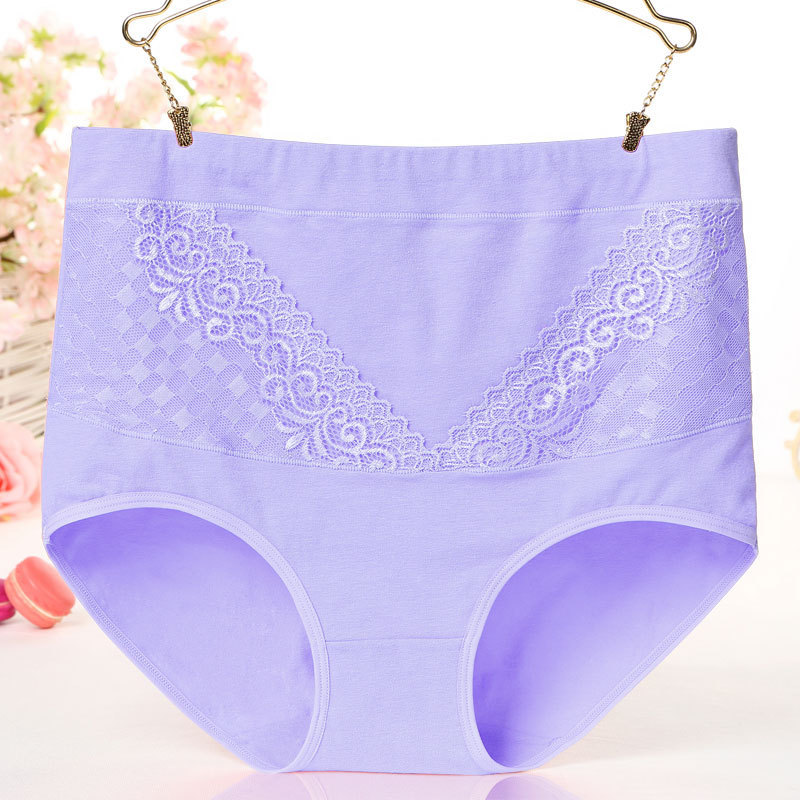 Women's Cotton High Waist Plus Size Plump Girls Lace Edge Hip-lifting Briefs - Image 5