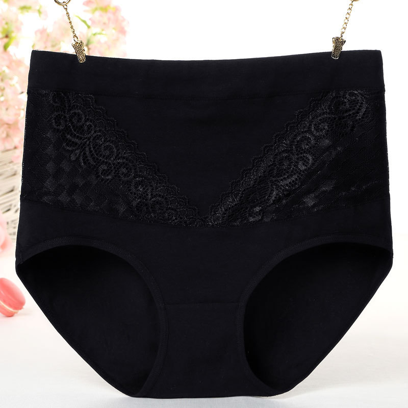 Women's Cotton High Waist Plus Size Plump Girls Lace Edge Hip-lifting Briefs - Image 7