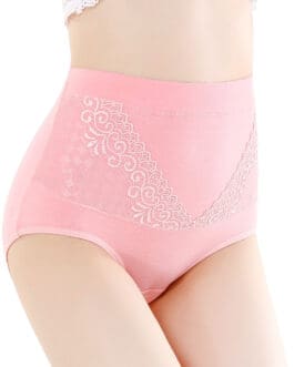 Women’s Cotton High Waist Plus Size Plump Girls Lace Edge Hip-lifting Briefs