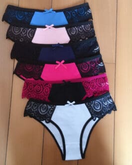 Women’s Low Waist Lace Color Matching Panties Cotton Briefs