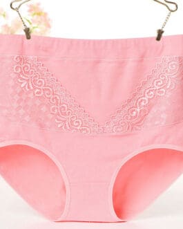 Women’s Cotton High Waist Plus Size Plump Girls Lace Edge Hip-lifting Briefs