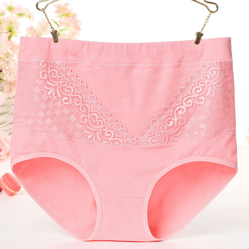 Women's Cotton High Waist Plus Size Plump Girls Lace Edge Hip-lifting Briefs - Image 2