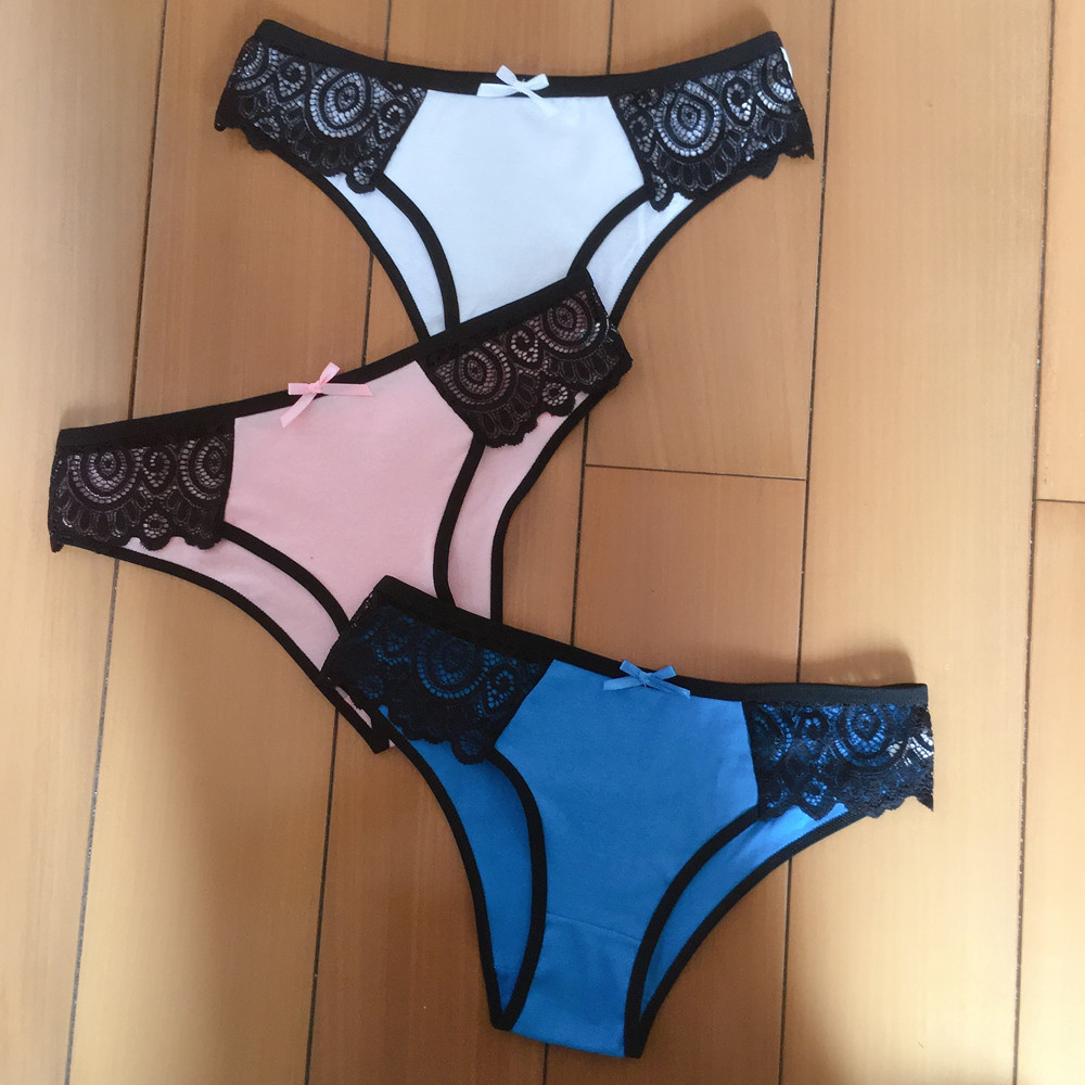 Women's Low Waist Lace Color Matching Panties Cotton Briefs - Image 5