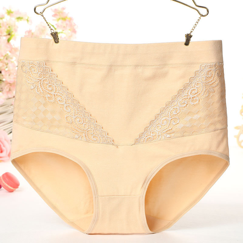 Women's Cotton High Waist Plus Size Plump Girls Lace Edge Hip-lifting Briefs - Image 8