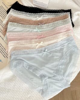 Women’s Antibacterial Seamless Mid-Rise Sexy Lace-trimmed Thong Pants