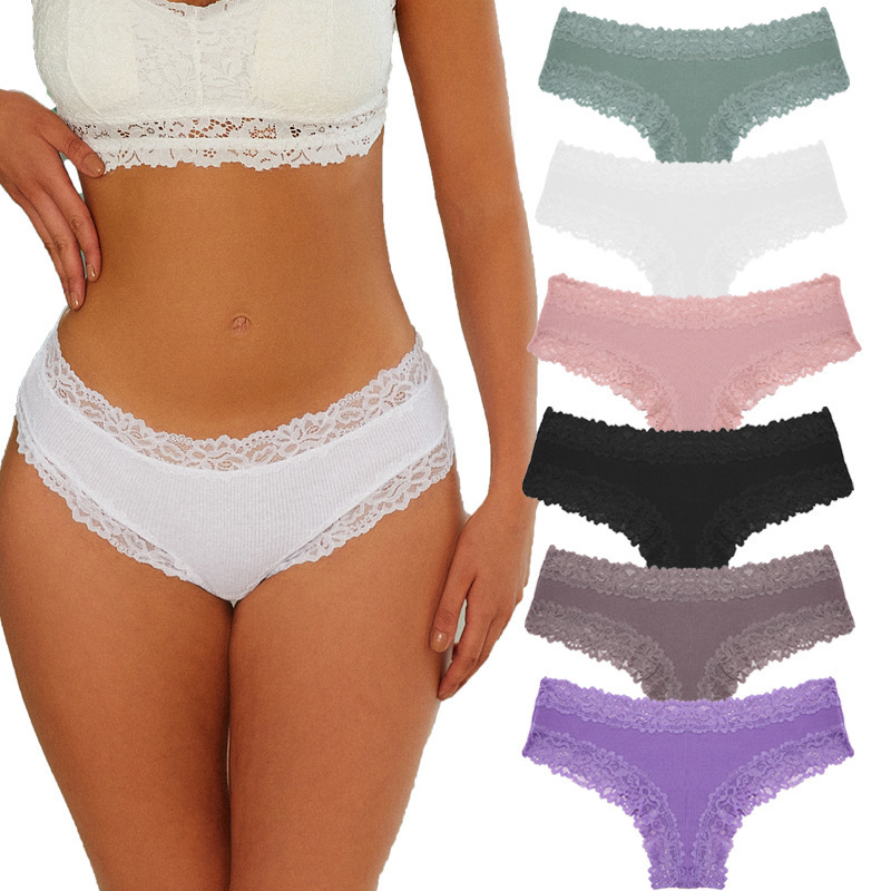 Rib Cotton Underwear Lace Sexy Pure Mid-waist French Style Women's Briefs - Image 5