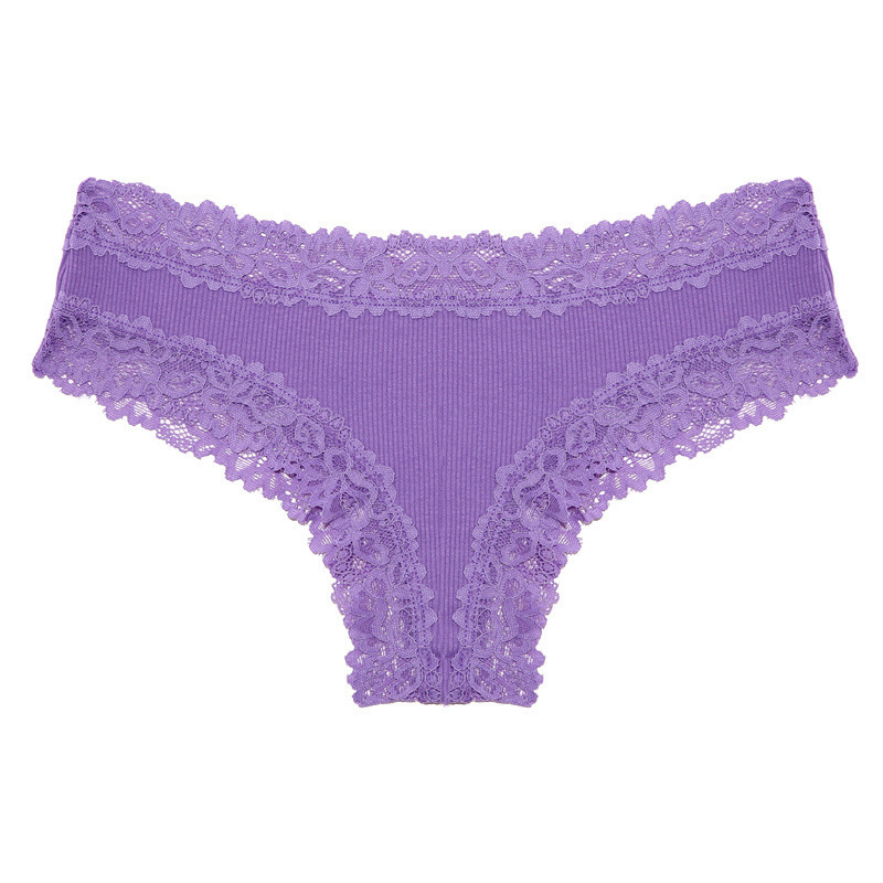 Rib Cotton Underwear Lace Sexy Pure Mid-waist French Style Women's Briefs - Image 7