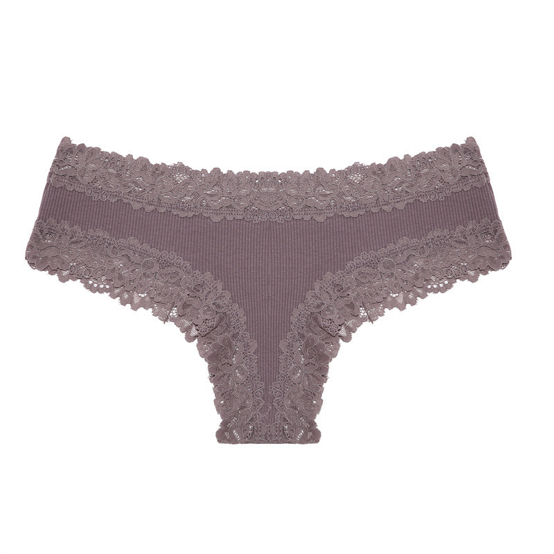 Rib Cotton Underwear Lace Sexy Pure Mid-waist French Style Women's Briefs - Image 9