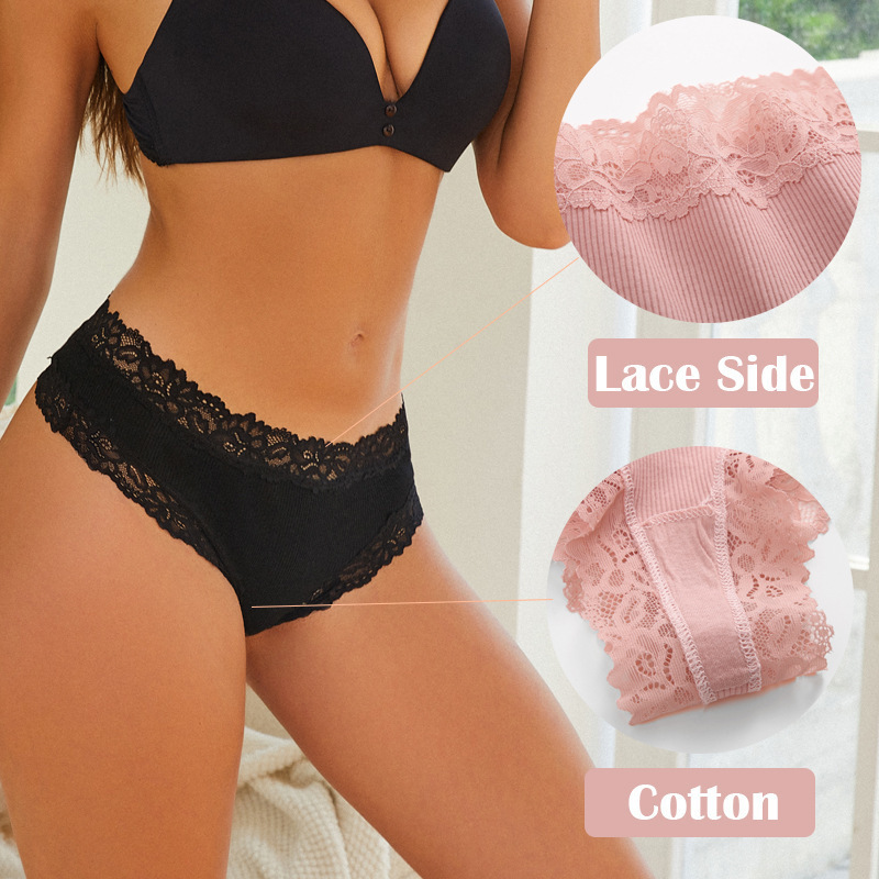 Rib Cotton Underwear Lace Sexy Pure Mid-waist French Style Women's Briefs - Image 10