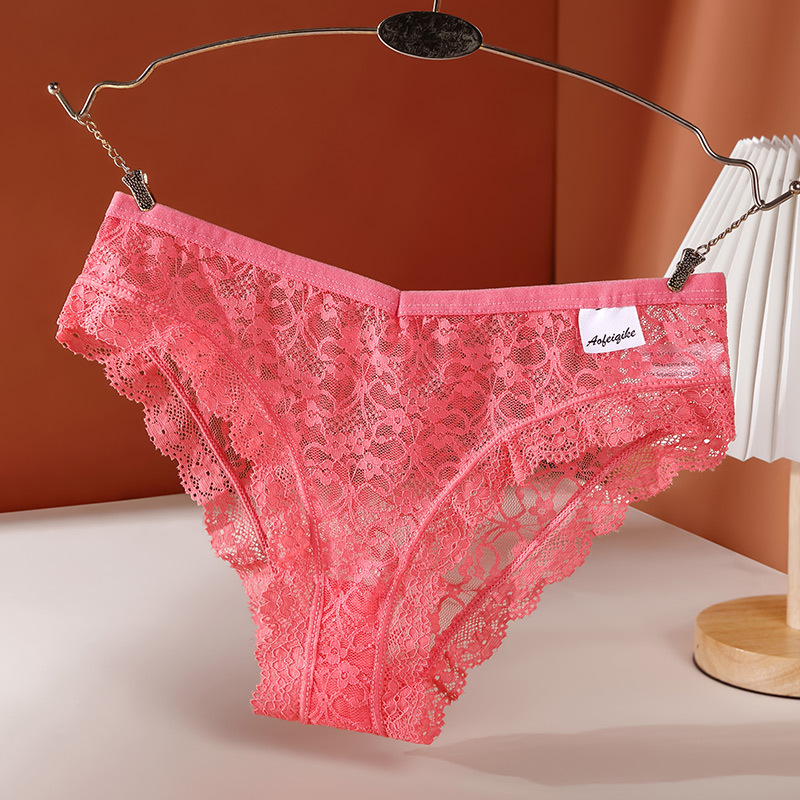 Women's Lace Panties Pure Desire Mid-waist Breathable Traceless Sexy Hollow Mesh Cotton Crotch Briefs - Image 9