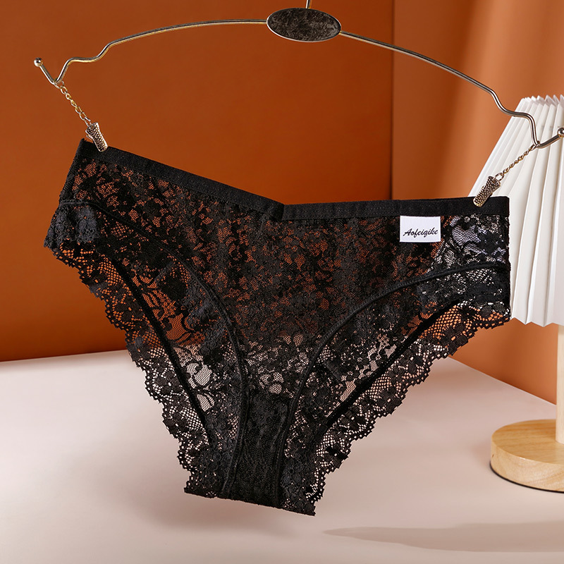 Women's Lace Panties Pure Desire Mid-waist Breathable Traceless Sexy Hollow Mesh Cotton Crotch Briefs - Image 10