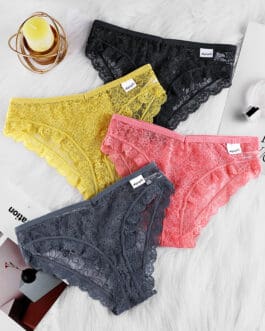 Women’s Lace Panties Pure Desire Mid-waist Breathable Traceless Sexy Hollow Mesh Cotton Crotch Briefs