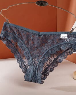 Women’s Lace Panties Pure Desire Mid-waist Breathable Traceless Sexy Hollow Mesh Cotton Crotch Briefs