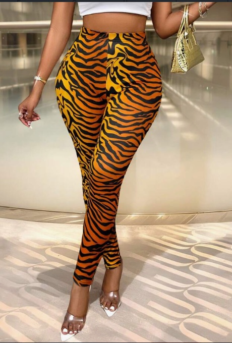 Casual Colorblock Slim Fit Stretchy Random Printed Leggings - Image 3