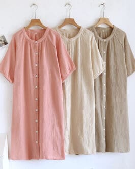 Japanese Crepe Pure Cotton Nightdress Women’s Loose Homewear