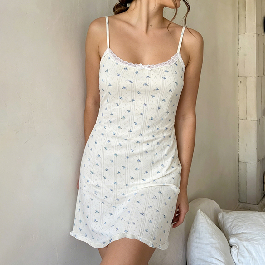 New Knitted Sweet Jacquard Floral Slip Nightdress - Image 2