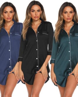 Simulation Silk Mid-length Nightdress Loose-fitting Suitable For Both Lounging At Home And Stepping Out