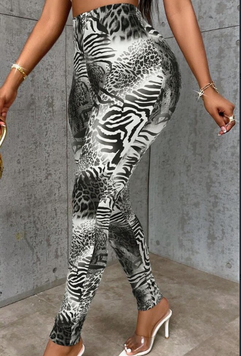 Casual Colorblock Slim Fit Stretchy Random Printed Leggings - Image 2
