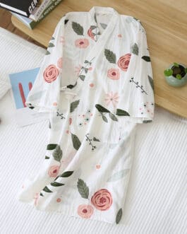Women’s Cotton Gauze Nightgown Cardigan Nightdress