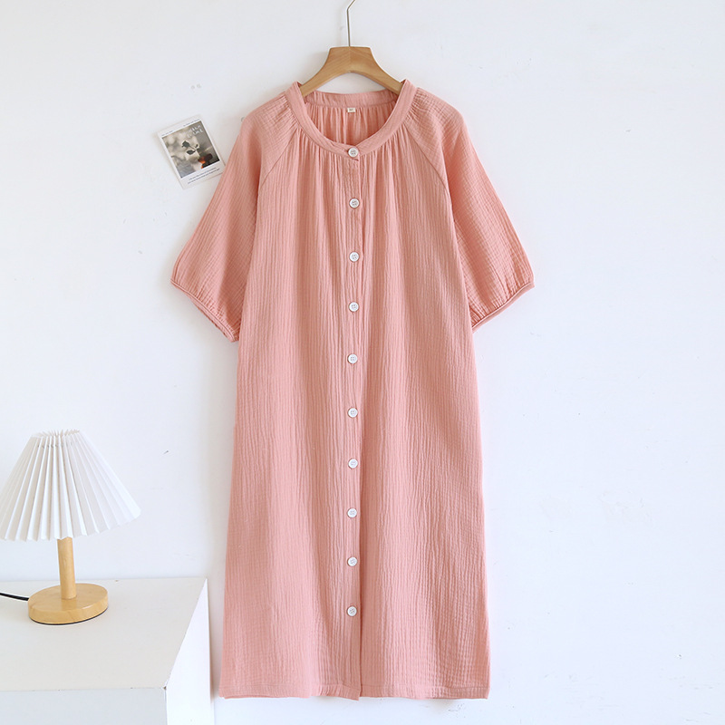 Japanese Crepe Pure Cotton Nightdress Women's Loose Homewear - Image 5