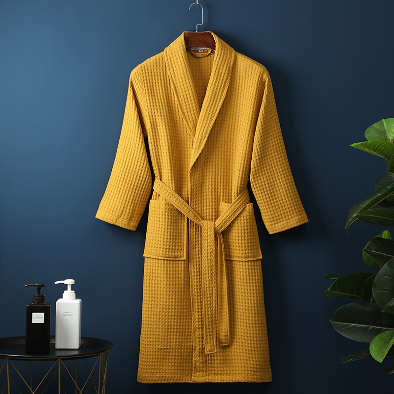 Pure Cotton Bathrobe Long Waffle All Cotton Nightgown - Image 9