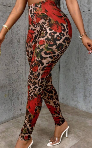 Casual Colorblock Slim Fit Stretchy Random Printed Leggings - Image 4