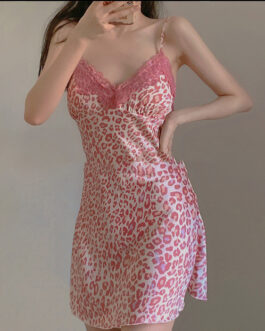 Ice And Snow Silk Leopard Nightdress Sexy V-neck