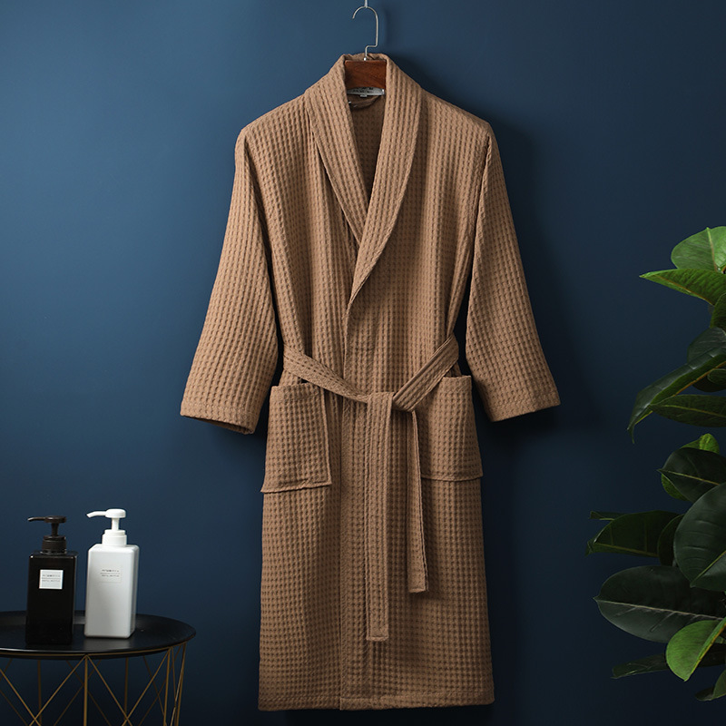 Pure Cotton Bathrobe Long Waffle All Cotton Nightgown - Image 3